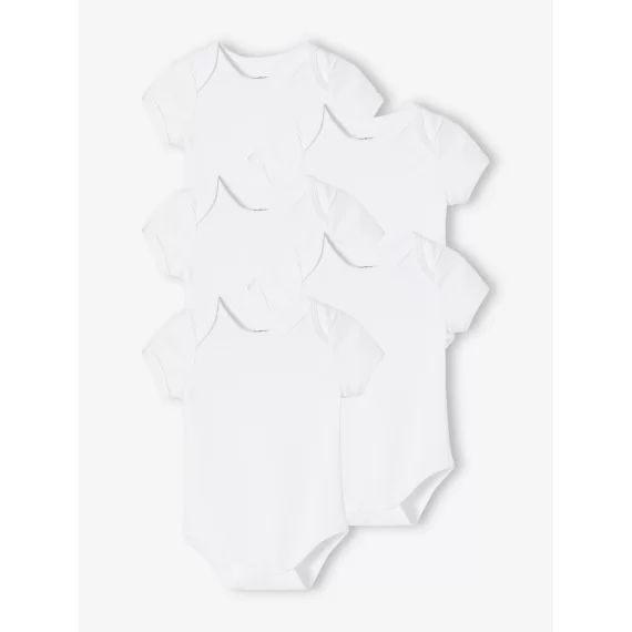 Lot de 5 bodies en interlock bébé manches courtes ouverture US BASICS lot blanc