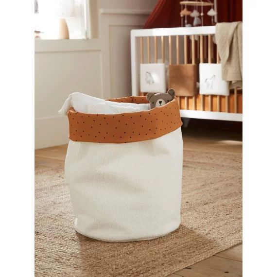 Panier XL réversible fausse fourrure bouclette blanc/caramel imprimé