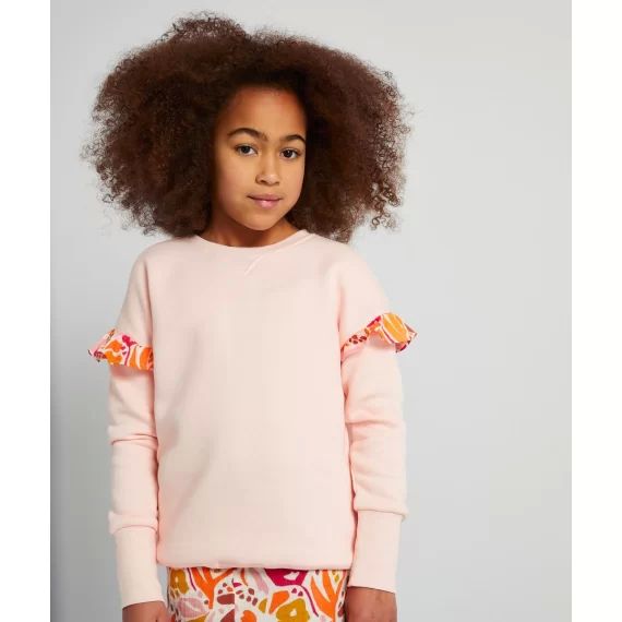 Sweat évolutif fille rose en fibres recyclées avec volants –  – Soldes