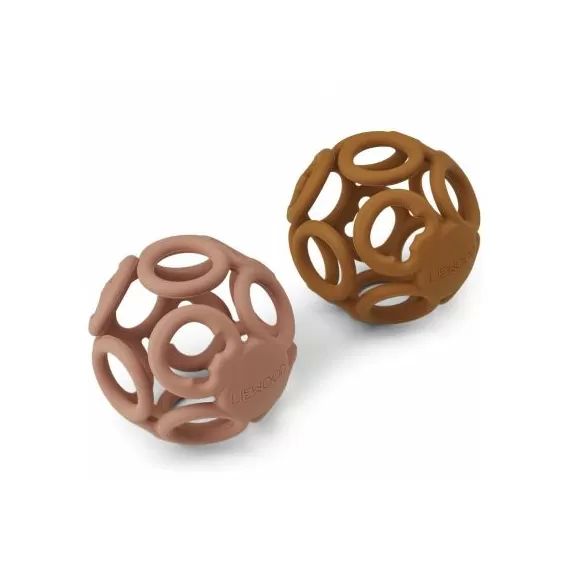 Lot de 2 balles de dentition en silicone Jasmin dark rose mustard mix