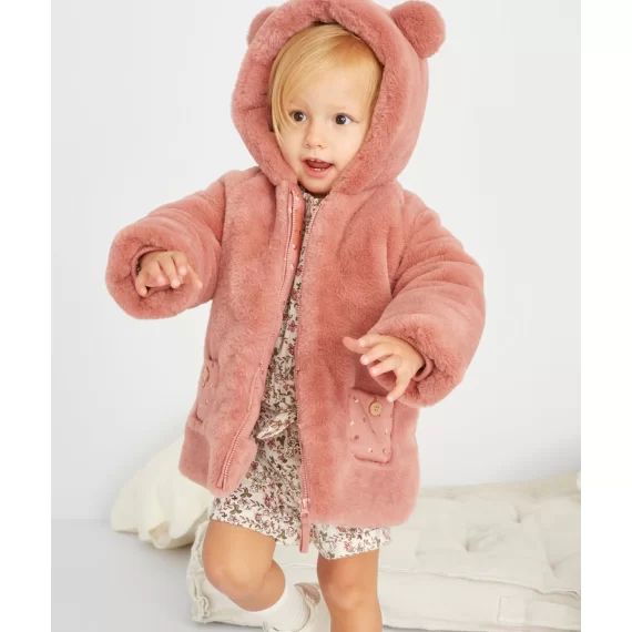 Manteau en fausse fourrure rose poudrée bébé fille