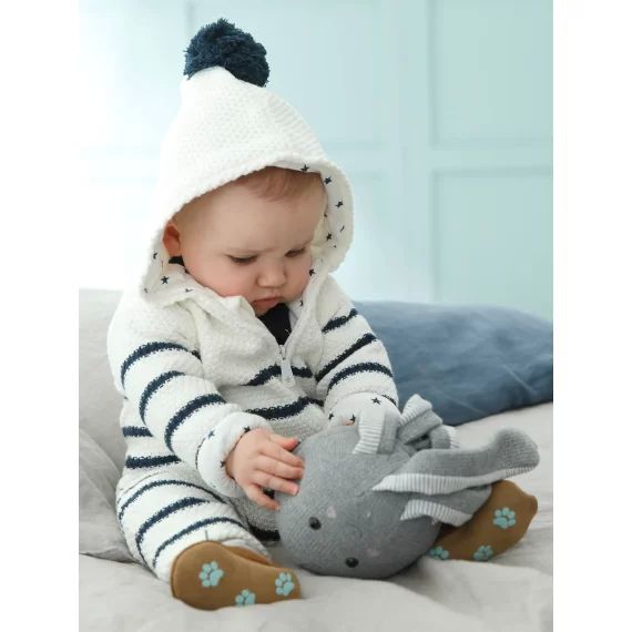 Combinaison en tricot bébé naissance doublée ivoire rayé