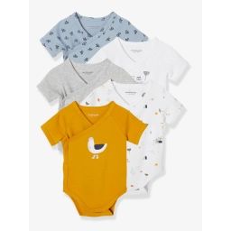 Lot de 5 bodies mouette manches courtes ouverture naissance lot jaune épicé