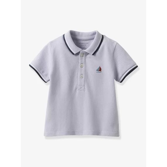 Polo maille piquée bébé coton biologique CYRILLUS bleu grisé