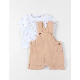 Set Salopette Avec T-shirt Coton Beige