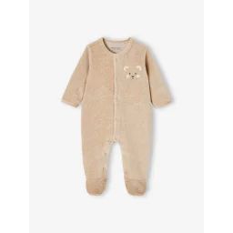 Dors-bien animal bébé en velours beige chiné