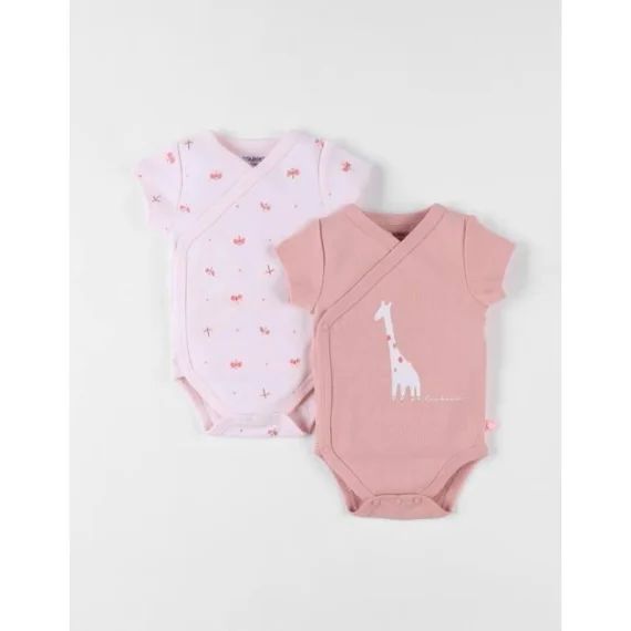Ensemble De 2 Bodies Girafe Et Papillons En Coton Blush/rose Pâle Rose