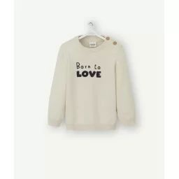 Pull bébé garçon en coton beige et message tout doux –  – Soldes