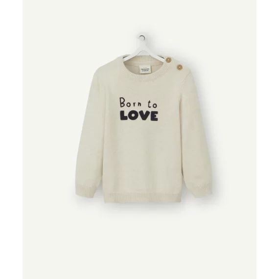 Pull bébé garçon en coton beige et message tout doux –  – Soldes