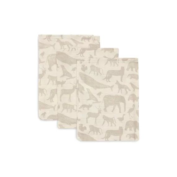 Gants de toilette (x3) gaze de Coton 15x20cm Animal Nougat –