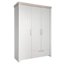 Armoire Bébé Helene – Roba – 3 Portes Battantes – Penderie, Tiroir Et 5 Étagères – Gris Clair / Décor Bois Gris