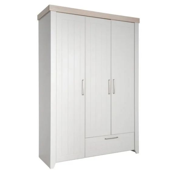 Armoire Bébé Helene – Roba – 3 Portes Battantes – Penderie, Tiroir Et 5 Étagères – Gris Clair / Décor Bois Gris