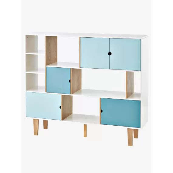 Bibliothèque LIGNE OSLO blanc/bleu/bois