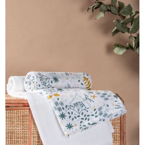 Langes Emmaillotage En Coton Bio À Motifs Yukari (lot De 2) Blanc