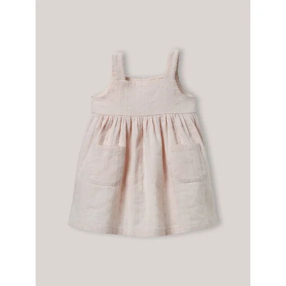 Robe Brodée En Double Gaze Rose Ancien
