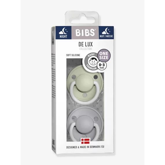 Lot de 2 sucettes-tétines BIBS De Lux en silicone vert amande + gris nuage