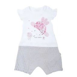Combishort Bébé En Coton Jacquard Biologique Doris Blanc / Gris
