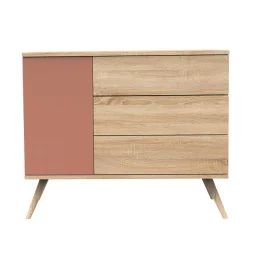 Commode 1 Porte Et 3 Tiroirs Marron/orange