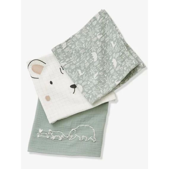 Lot de 3 langes en gaze de coton DANS LES BOIS multicolore