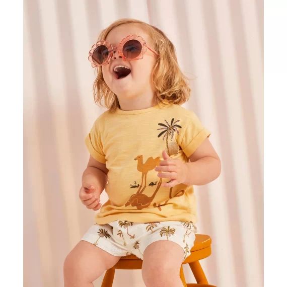 T-shirt bébé fille jaune en coton bio thème désert –  – Soldes