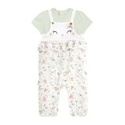 Ensemble Salopette Bébé En Gaze De Coton Et T-shirt Petit Paradis Vert