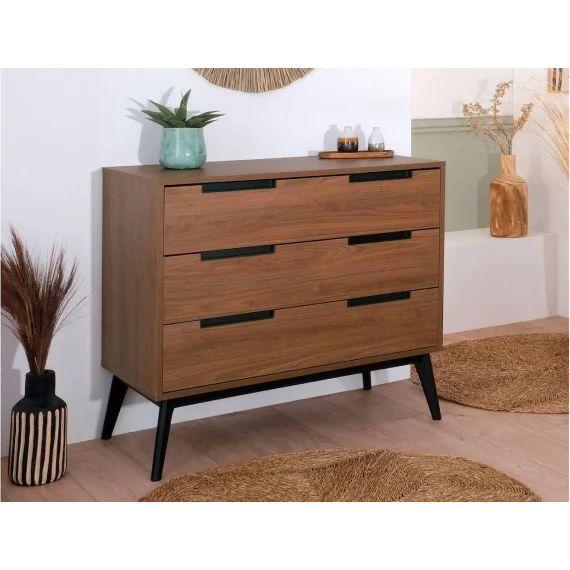 Commode 3 Tiroirs Vintage Octave Noyer