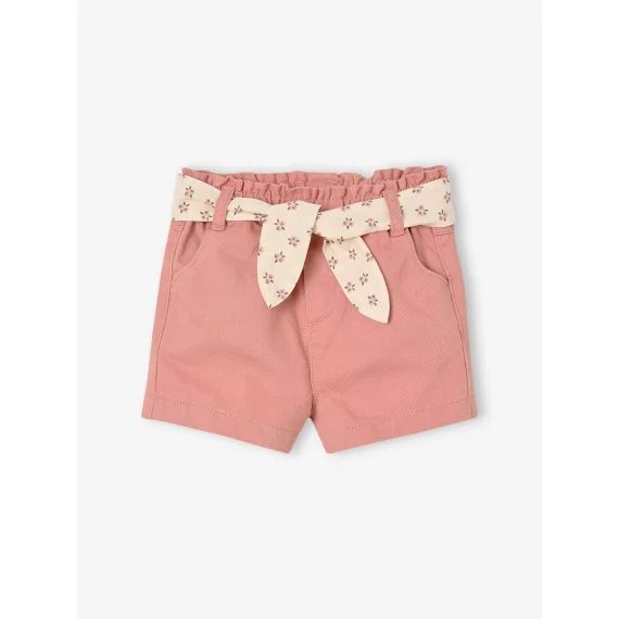 Short paperbag avec ceinture bébé rose