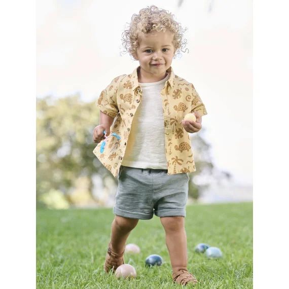 Ensemble chemise + T-shirt + short bébé ocre