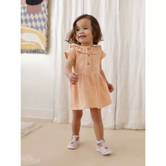 Robe à collerette bébé en gaze de coton orange
