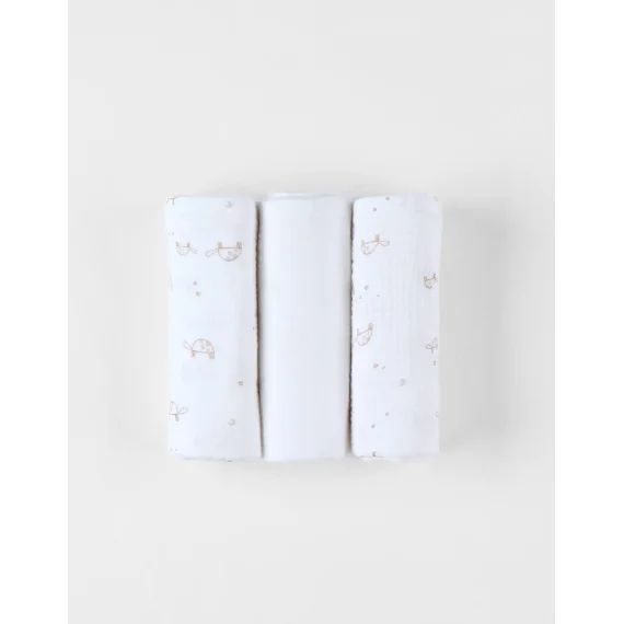 Set De 3 Langes Tortue En Mousseline Blanc