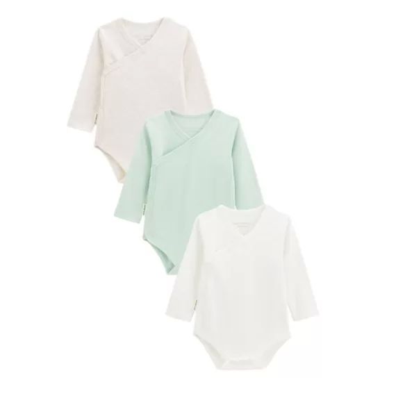 Lot De 3 Bodies Bébé Manches Longues Croisés Vert