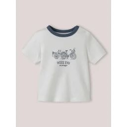 T-shirt Imprimé En Coton Biologique Blanc Casse