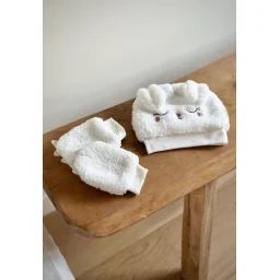 Bonnet Bébé En Sherpa + Moufles Alaska Ecru