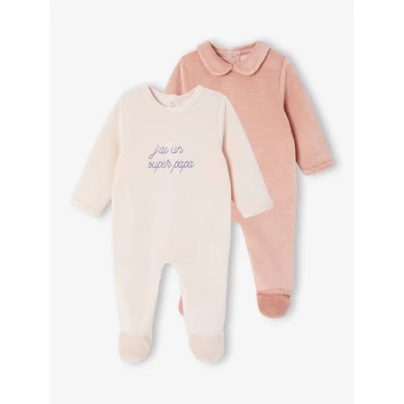 Lot de 2 dors-bien naissance en velours rose pâle