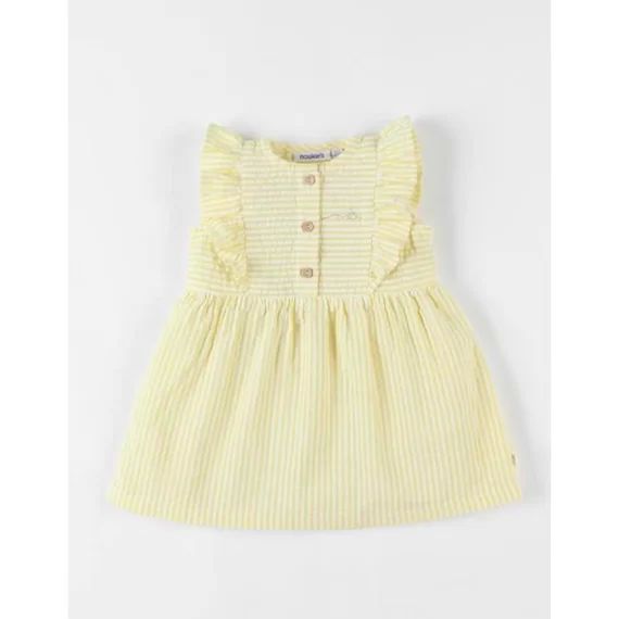 Robe En Crête De Coton Rayée Jaune/écru Jaune