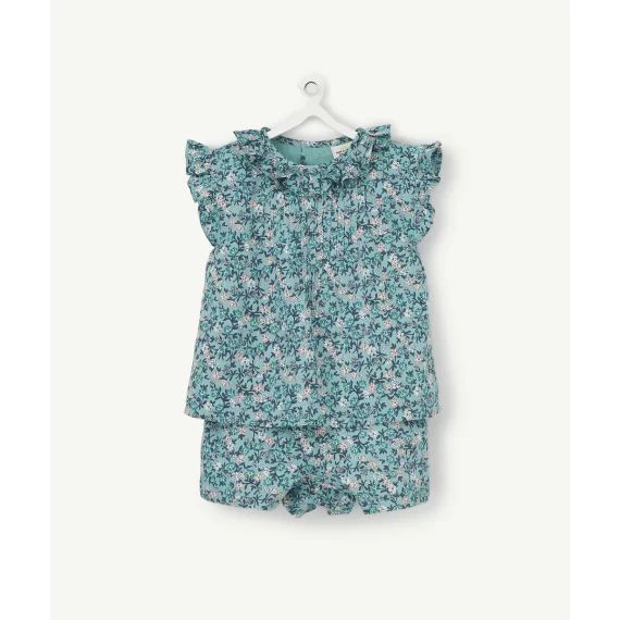 La combishort verte imprimée fleurie en coton