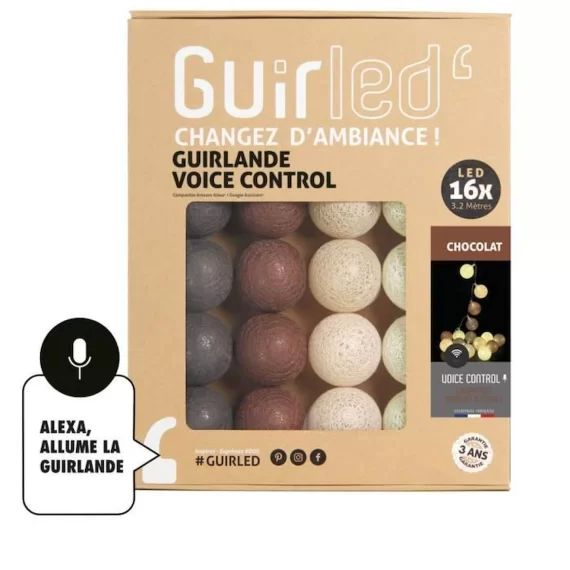 Guirlande lumineuse wifi boules coton LED USB – Commande Vocale – Maison connectée – Amazon Alexa & Google Assistant –  16 boules 1, marron