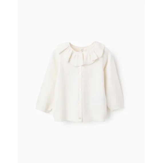 Gilet En Maille Avec Col Volant Beige Clair
