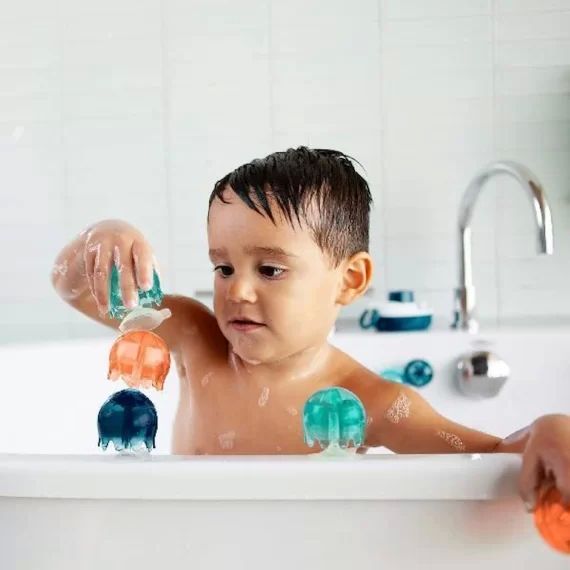 Jouet de bain – JELLIES – 9 bulles de bain – Bleu, orange et blanc – A partir de 12 mois – Mixte bleu