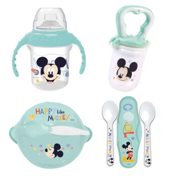 Pack repas 1er age THERMOBABY MICKEY – 1 grignoteuse + 1 bol + 1 tasse à poignée +2 cuillères bleu
