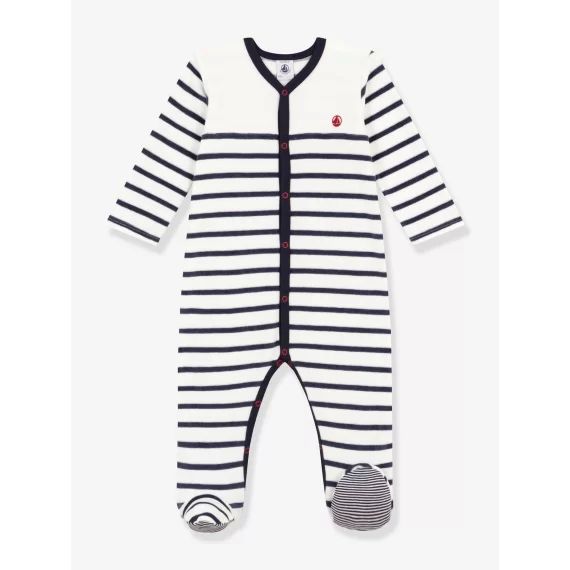 Pyjama bébé rayé en velours PETIT BATEAU blanc imprimé
