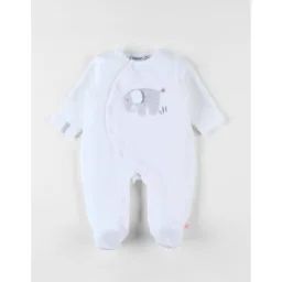 Pyjama Naissance 1 Pièce Éléphant En Jersey Blanc