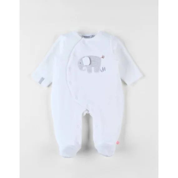 Pyjama Naissance 1 Pièce Éléphant En Jersey Blanc