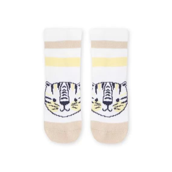 Chaussettes Blanches À Motif Tigre Et À Rayures.