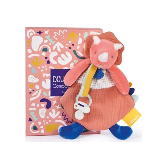Coffret doudou attache sucette dinosaure Lou terracotta Calinosaures