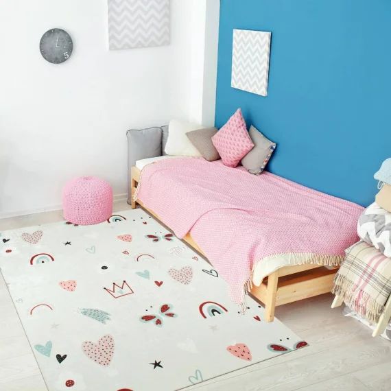Tapis Enfant Tissé Heureux Rose
