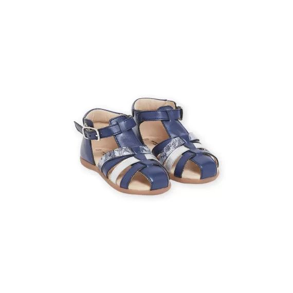 Sandales Montantes Bleu Marine En Cuir