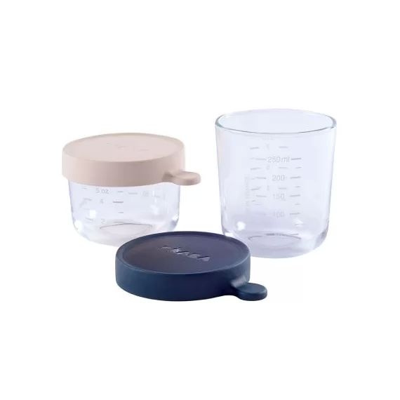 Lot de 2 pots de conservation Portion en verre rose et bleu