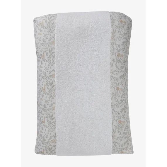 Housse matelas à langer bi-matière gaze de coton/éponge beige imprimé