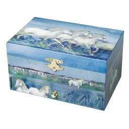 Boîte À Bijoux Musicale Cheval Camargue Bleu